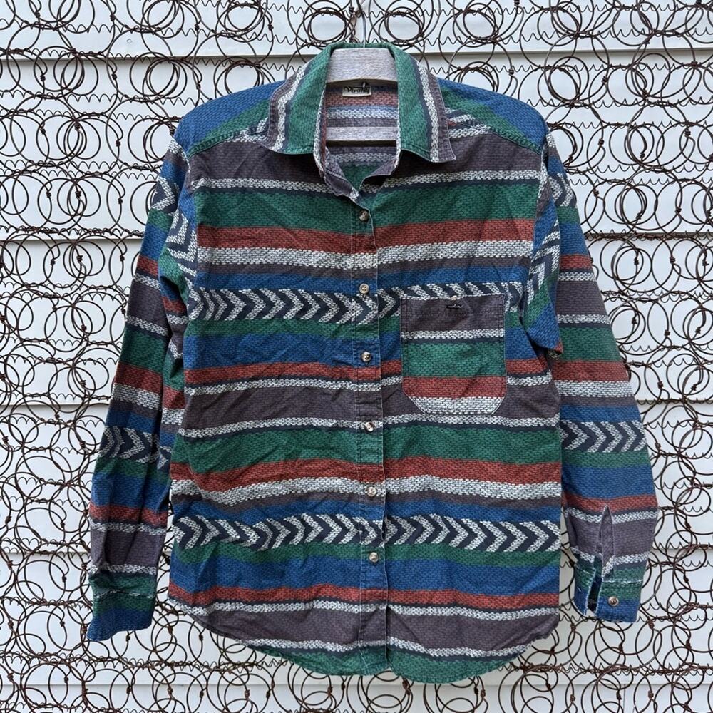 Vintage 90s Vivaldi Multicolor Aztec Western Striped Button Up L/S Shirt MEDIUM?
